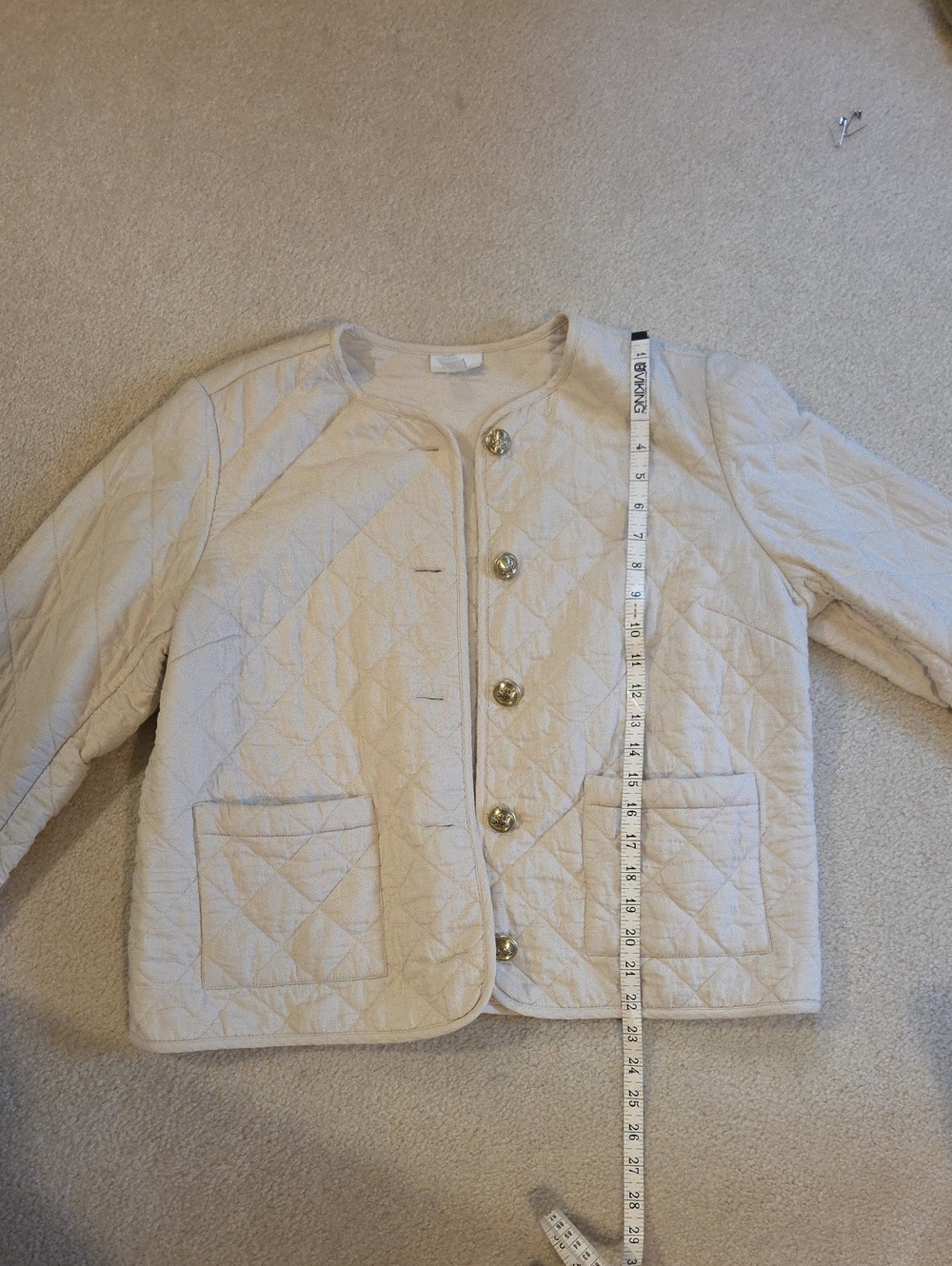 J. Jill Quilted Cream Utility Jacket with Gold Buttons